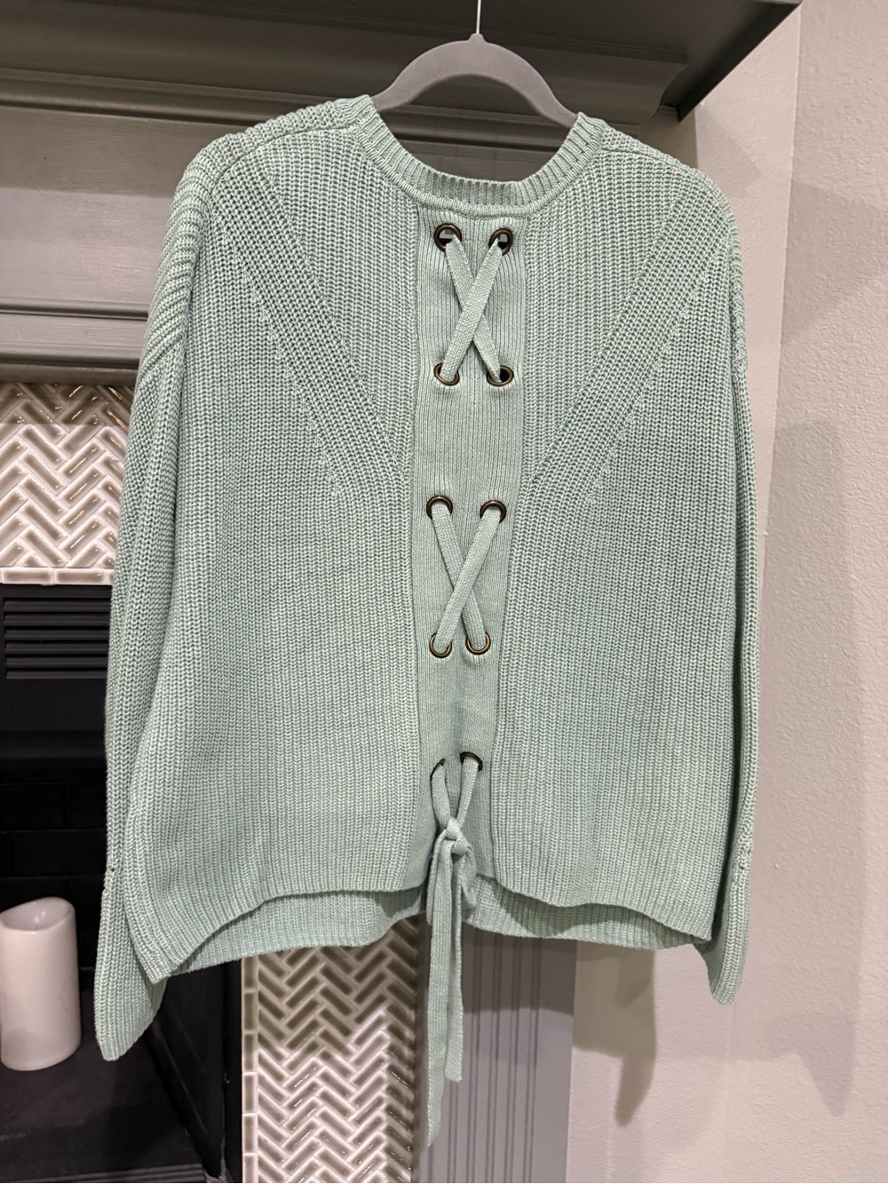 Lucky Brand Mint Back Lace-Up Crew Sweater